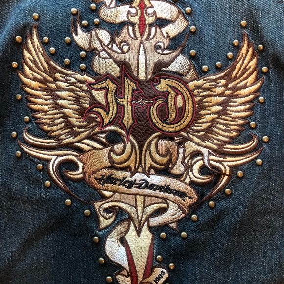 Harley Davidson  Embroidered Denim Jacket - Picture 2 of 3